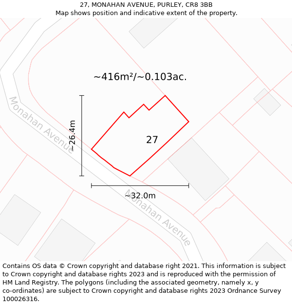 27, MONAHAN AVENUE, PURLEY, CR8 3BB: Plot and title map