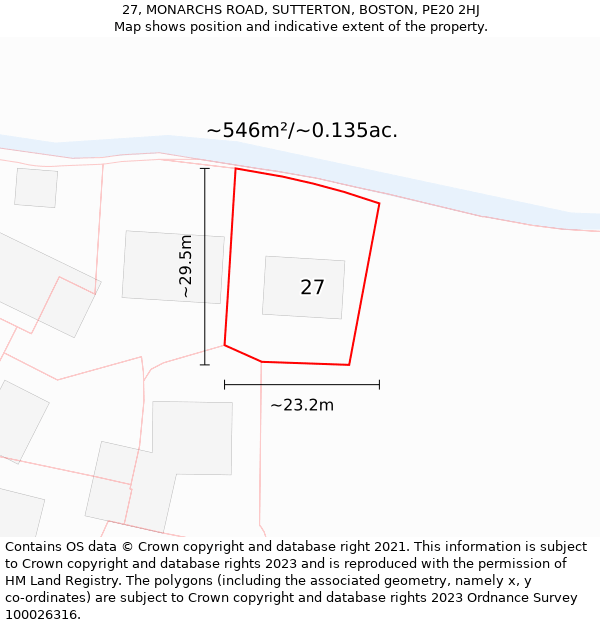 27, MONARCHS ROAD, SUTTERTON, BOSTON, PE20 2HJ: Plot and title map