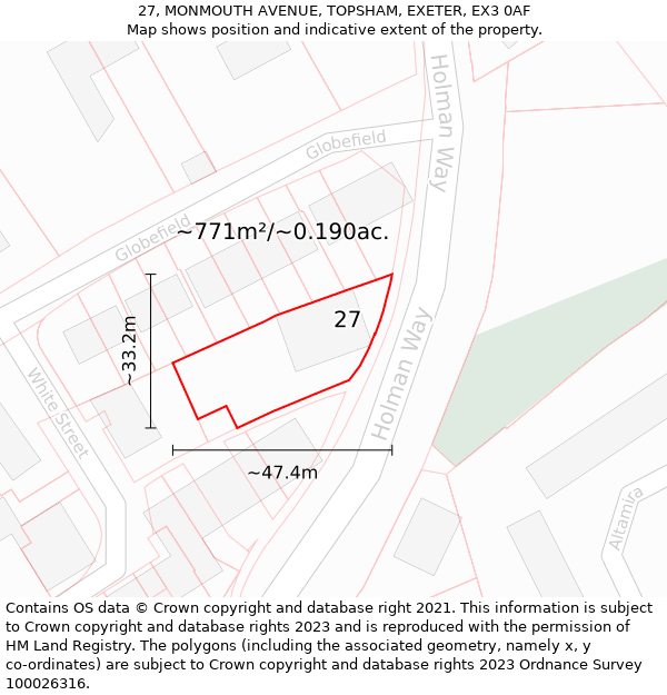 27, MONMOUTH AVENUE, TOPSHAM, EXETER, EX3 0AF: Plot and title map