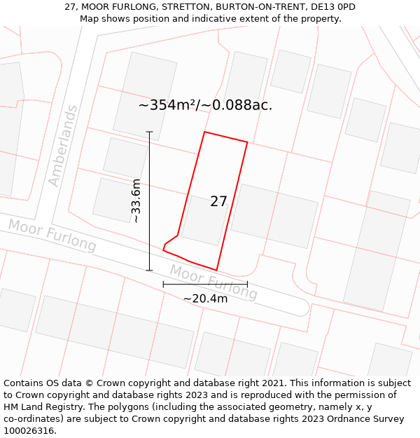 27, MOOR FURLONG, STRETTON, BURTON-ON-TRENT, DE13 0PD: Plot and title map