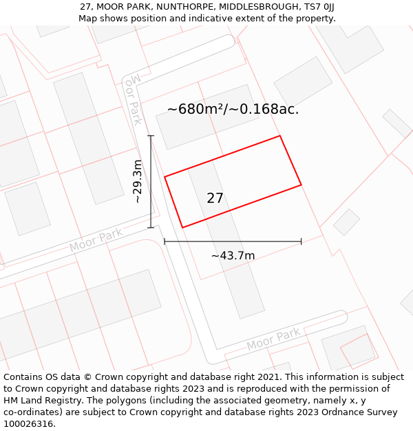 27, MOOR PARK, NUNTHORPE, MIDDLESBROUGH, TS7 0JJ: Plot and title map