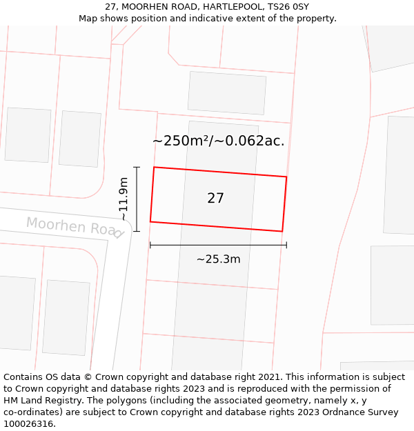 27, MOORHEN ROAD, HARTLEPOOL, TS26 0SY: Plot and title map