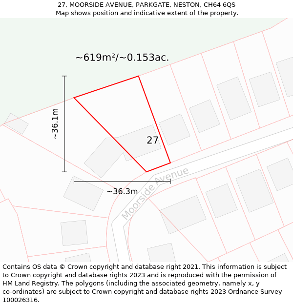 27, MOORSIDE AVENUE, PARKGATE, NESTON, CH64 6QS: Plot and title map