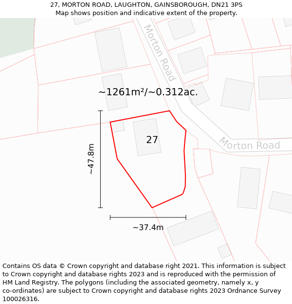 27, MORTON ROAD, LAUGHTON, GAINSBOROUGH, DN21 3PS: Plot and title map