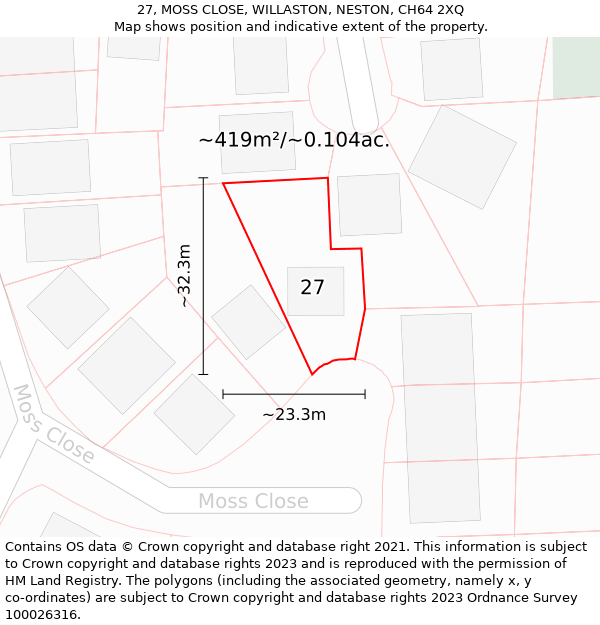 27, MOSS CLOSE, WILLASTON, NESTON, CH64 2XQ: Plot and title map