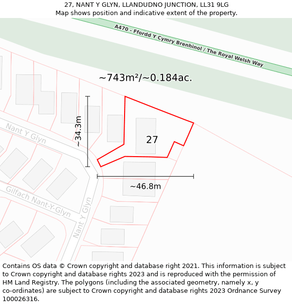 27, NANT Y GLYN, LLANDUDNO JUNCTION, LL31 9LG: Plot and title map