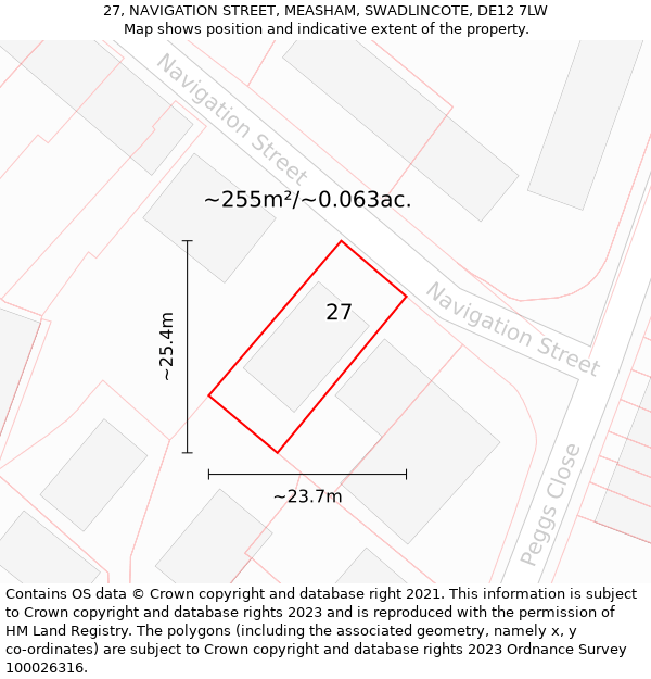 27, NAVIGATION STREET, MEASHAM, SWADLINCOTE, DE12 7LW: Plot and title map