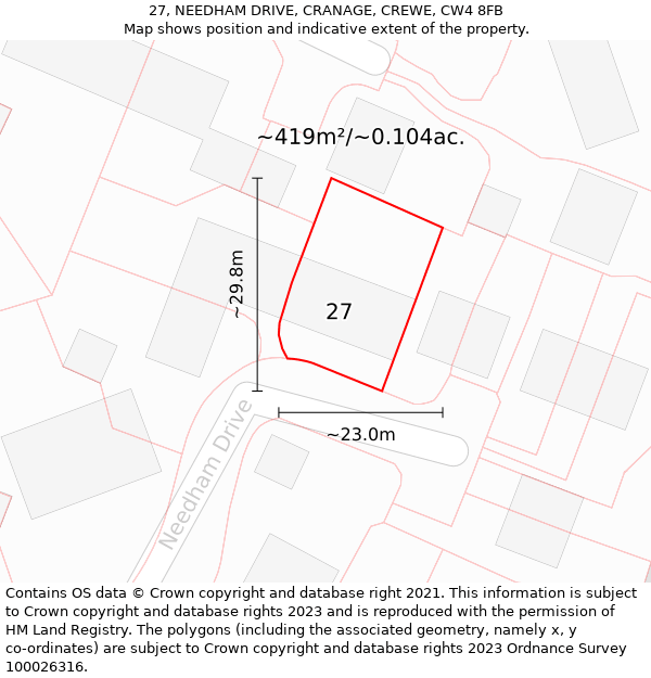 27, NEEDHAM DRIVE, CRANAGE, CREWE, CW4 8FB: Plot and title map