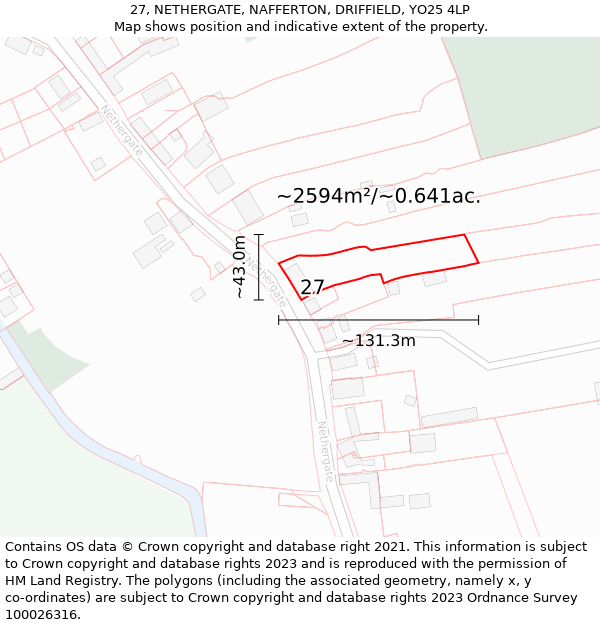 27, NETHERGATE, NAFFERTON, DRIFFIELD, YO25 4LP: Plot and title map