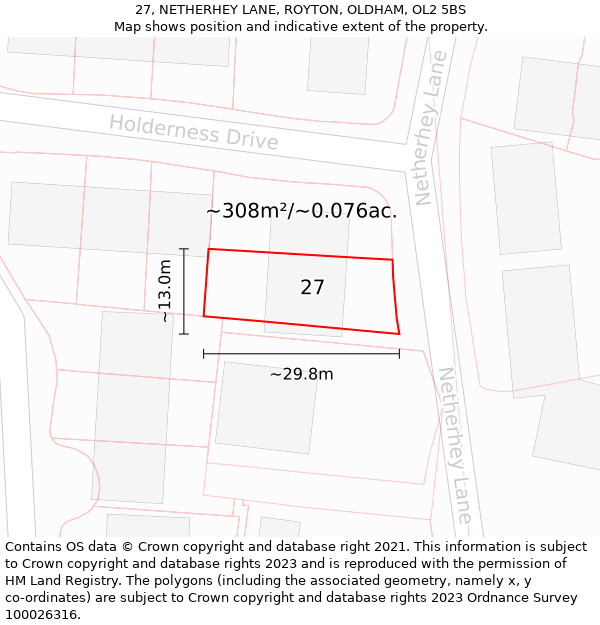 27, NETHERHEY LANE, ROYTON, OLDHAM, OL2 5BS: Plot and title map