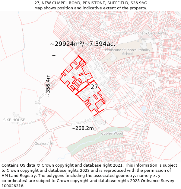 27, NEW CHAPEL ROAD, PENISTONE, SHEFFIELD, S36 9AG: Plot and title map