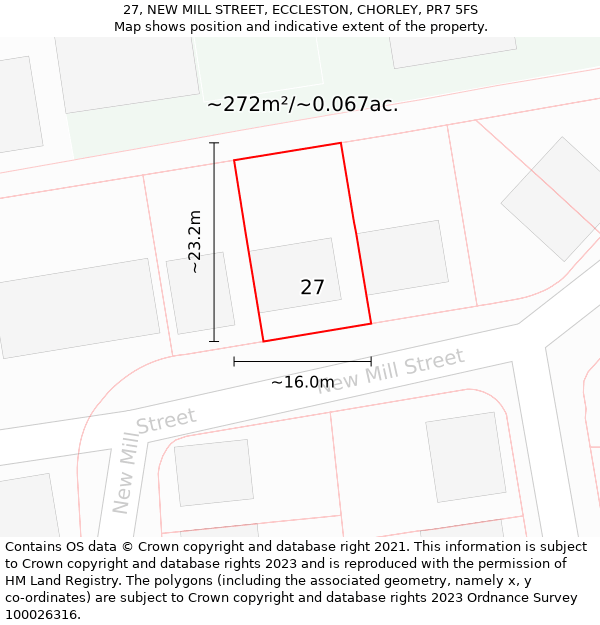 27, NEW MILL STREET, ECCLESTON, CHORLEY, PR7 5FS: Plot and title map