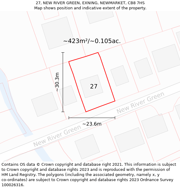 27, NEW RIVER GREEN, EXNING, NEWMARKET, CB8 7HS: Plot and title map