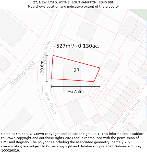 27, NEW ROAD, HYTHE, SOUTHAMPTON, SO45 6BN: Plot and title map