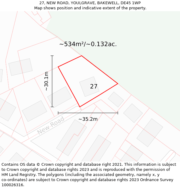 27, NEW ROAD, YOULGRAVE, BAKEWELL, DE45 1WP: Plot and title map