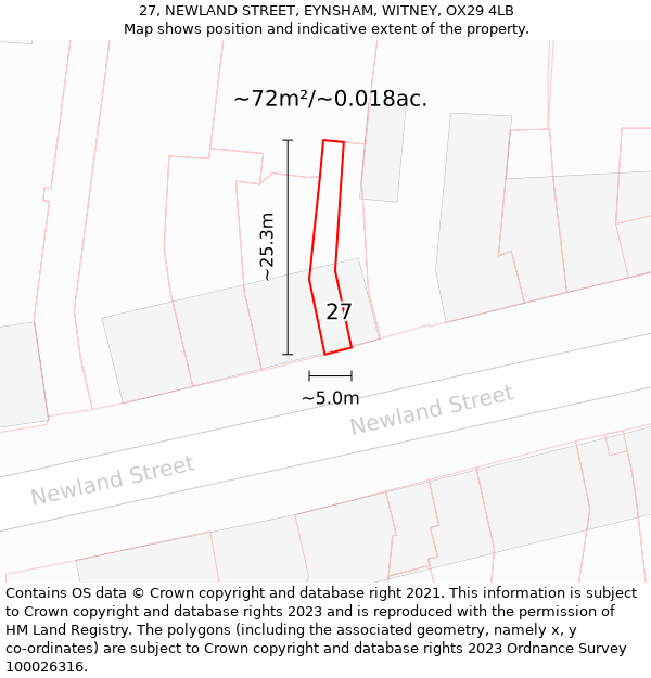 27, NEWLAND STREET, EYNSHAM, WITNEY, OX29 4LB: Plot and title map