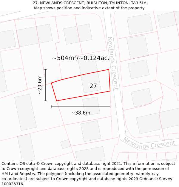 27, NEWLANDS CRESCENT, RUISHTON, TAUNTON, TA3 5LA: Plot and title map