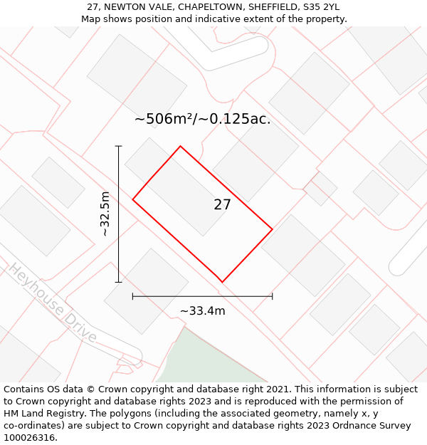 27, NEWTON VALE, CHAPELTOWN, SHEFFIELD, S35 2YL: Plot and title map