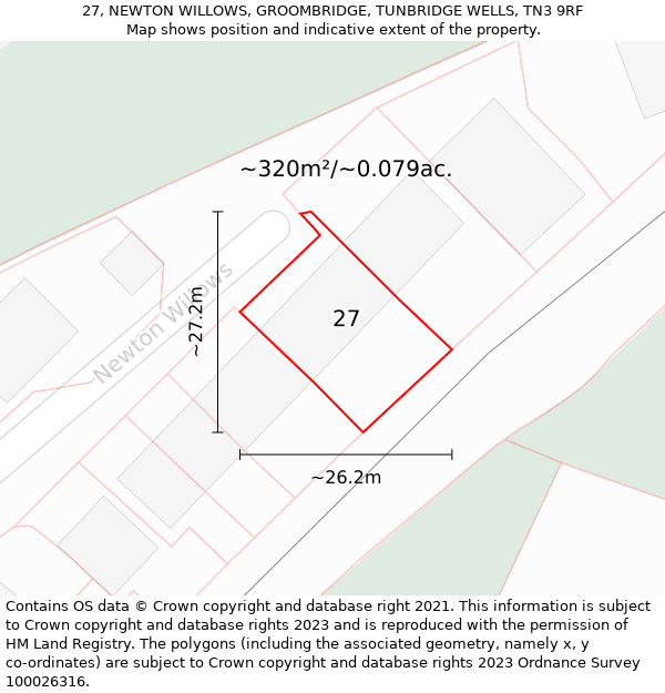 27, NEWTON WILLOWS, GROOMBRIDGE, TUNBRIDGE WELLS, TN3 9RF: Plot and title map