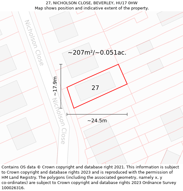 27, NICHOLSON CLOSE, BEVERLEY, HU17 0HW: Plot and title map