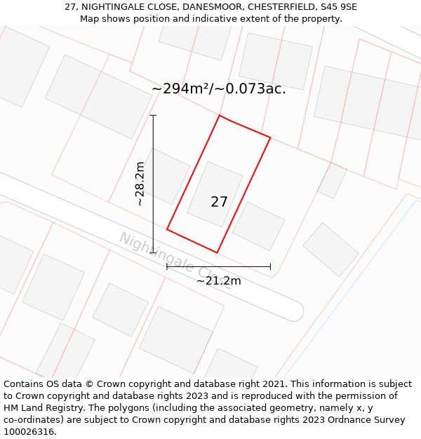 27, NIGHTINGALE CLOSE, DANESMOOR, CHESTERFIELD, S45 9SE: Plot and title map