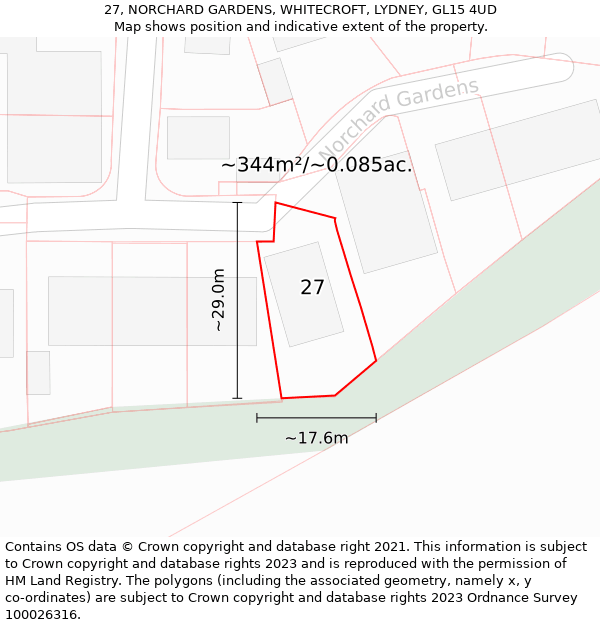 27, NORCHARD GARDENS, WHITECROFT, LYDNEY, GL15 4UD: Plot and title map