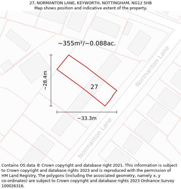 27, NORMANTON LANE, KEYWORTH, NOTTINGHAM, NG12 5HB: Plot and title map