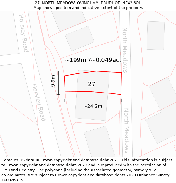 27, NORTH MEADOW, OVINGHAM, PRUDHOE, NE42 6QH: Plot and title map