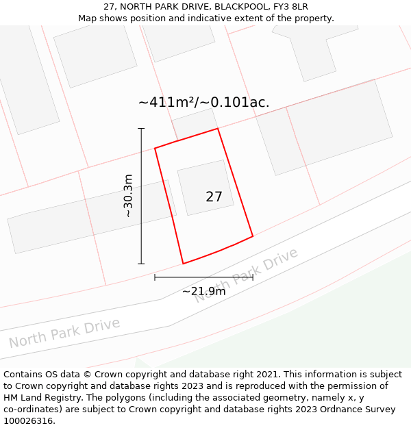 27, NORTH PARK DRIVE, BLACKPOOL, FY3 8LR: Plot and title map