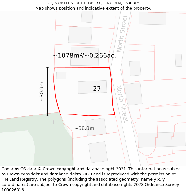 27, NORTH STREET, DIGBY, LINCOLN, LN4 3LY: Plot and title map