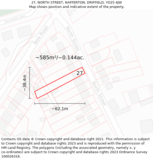 27, NORTH STREET, NAFFERTON, DRIFFIELD, YO25 4JW: Plot and title map