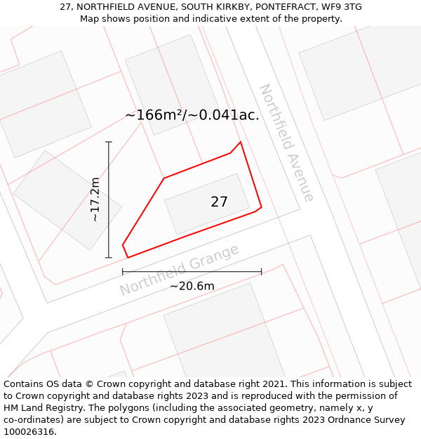 27, NORTHFIELD AVENUE, SOUTH KIRKBY, PONTEFRACT, WF9 3TG: Plot and title map