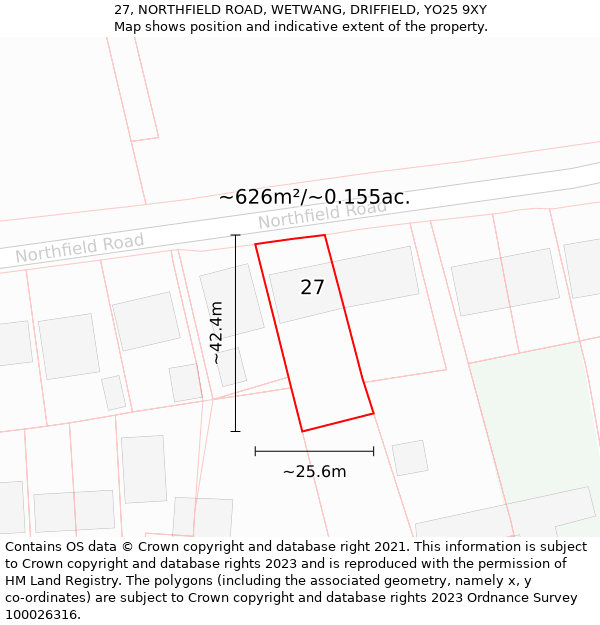 27, NORTHFIELD ROAD, WETWANG, DRIFFIELD, YO25 9XY: Plot and title map