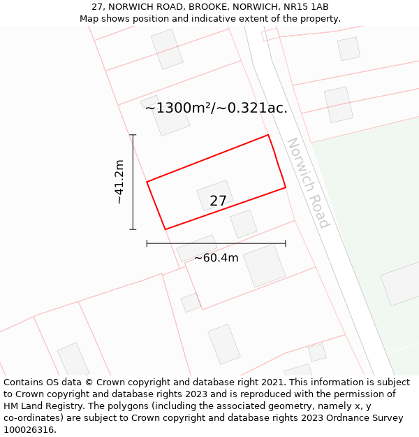 27, NORWICH ROAD, BROOKE, NORWICH, NR15 1AB: Plot and title map