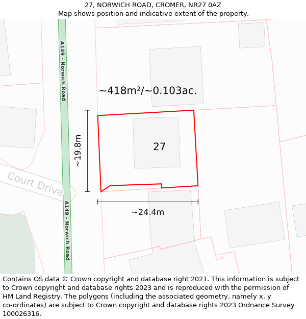 27, NORWICH ROAD, CROMER, NR27 0AZ: Plot and title map