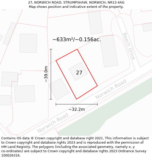 27, NORWICH ROAD, STRUMPSHAW, NORWICH, NR13 4AG: Plot and title map