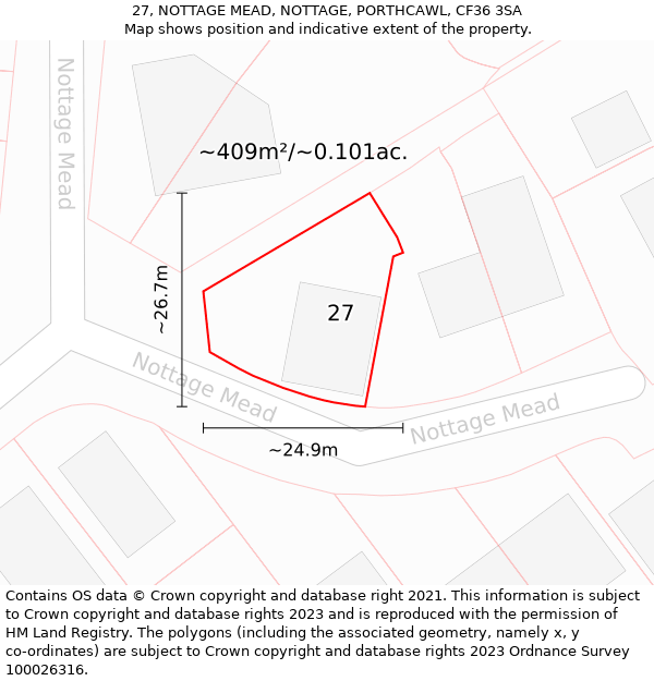 27, NOTTAGE MEAD, NOTTAGE, PORTHCAWL, CF36 3SA: Plot and title map