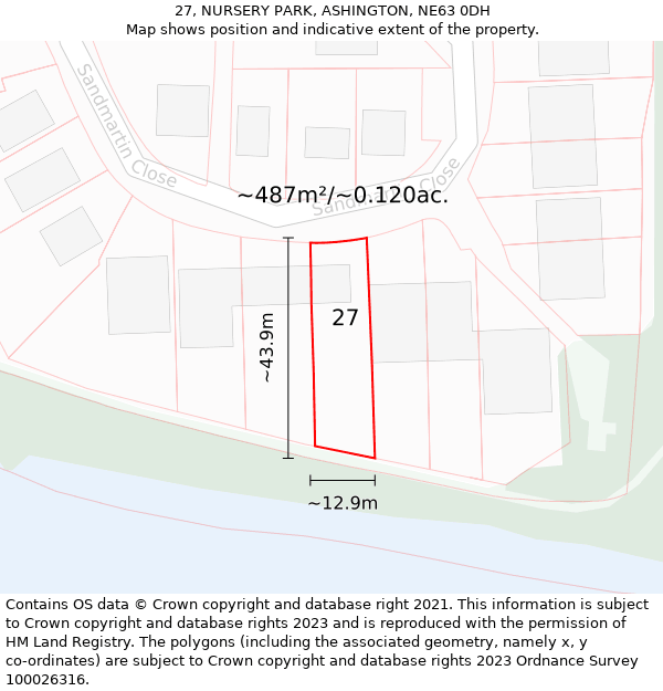 27, NURSERY PARK, ASHINGTON, NE63 0DH: Plot and title map