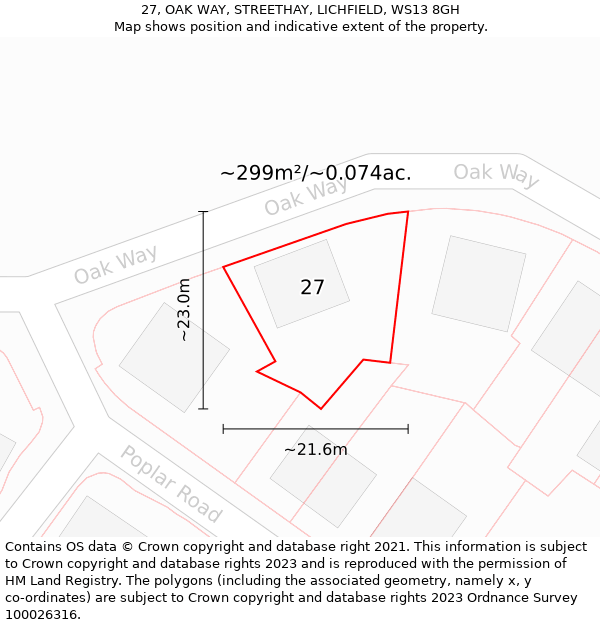 27, OAK WAY, STREETHAY, LICHFIELD, WS13 8GH: Plot and title map