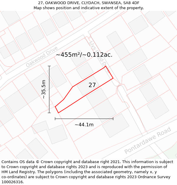 27, OAKWOOD DRIVE, CLYDACH, SWANSEA, SA8 4DF: Plot and title map