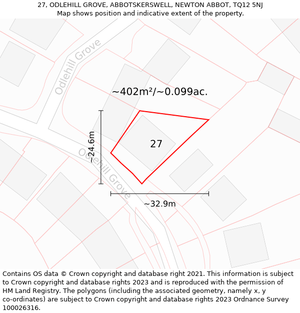 27, ODLEHILL GROVE, ABBOTSKERSWELL, NEWTON ABBOT, TQ12 5NJ: Plot and title map