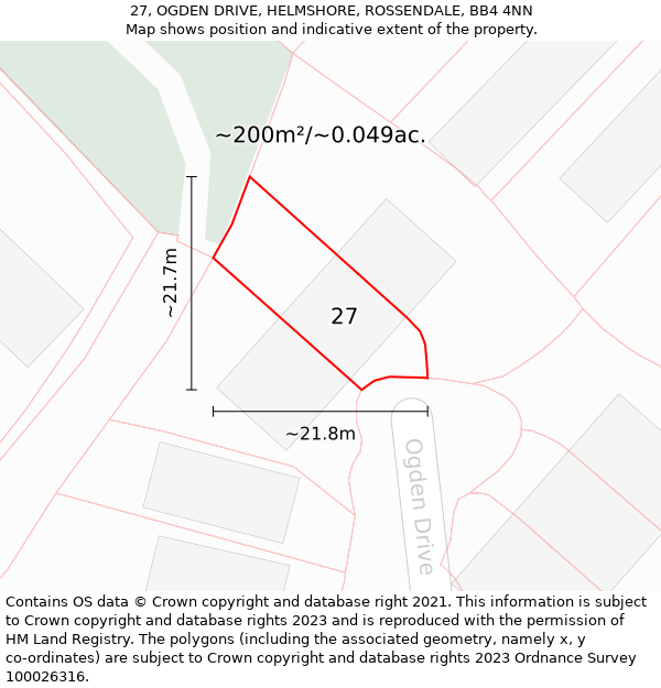 27, OGDEN DRIVE, HELMSHORE, ROSSENDALE, BB4 4NN: Plot and title map