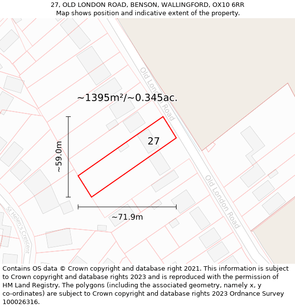 27, OLD LONDON ROAD, BENSON, WALLINGFORD, OX10 6RR: Plot and title map