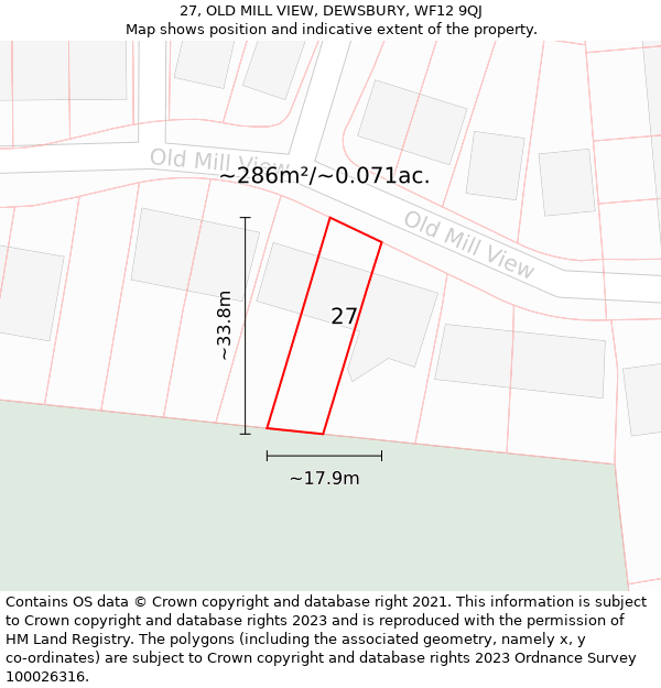 27, OLD MILL VIEW, DEWSBURY, WF12 9QJ: Plot and title map