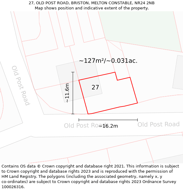 27, OLD POST ROAD, BRISTON, MELTON CONSTABLE, NR24 2NB: Plot and title map