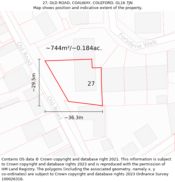 27, OLD ROAD, COALWAY, COLEFORD, GL16 7JN: Plot and title map