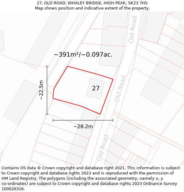 27, OLD ROAD, WHALEY BRIDGE, HIGH PEAK, SK23 7HS: Plot and title map