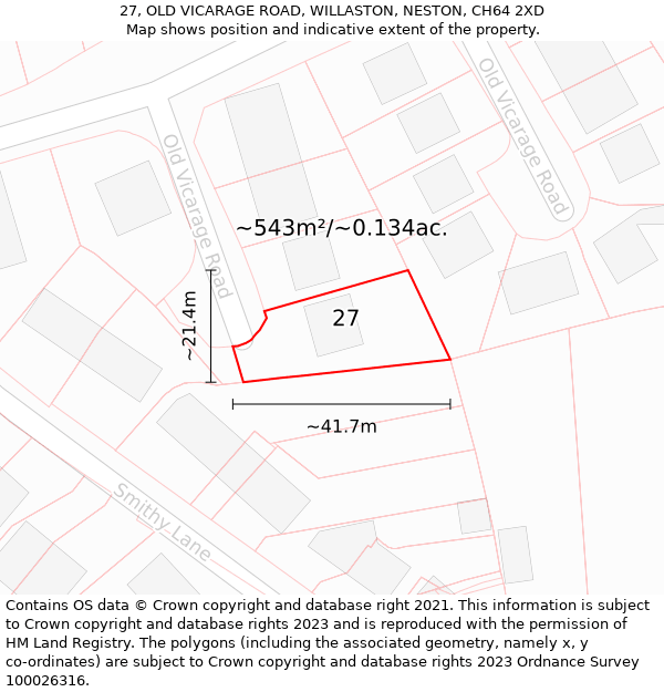 27, OLD VICARAGE ROAD, WILLASTON, NESTON, CH64 2XD: Plot and title map