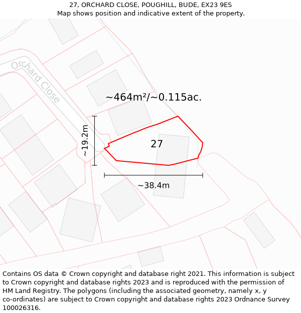 27, ORCHARD CLOSE, POUGHILL, BUDE, EX23 9ES: Plot and title map