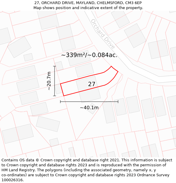 27, ORCHARD DRIVE, MAYLAND, CHELMSFORD, CM3 6EP: Plot and title map